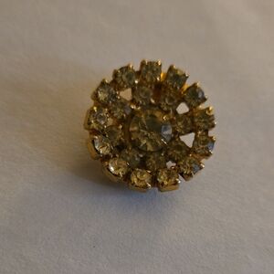 Gold and Silver Starburst Brooch with Rhinestones